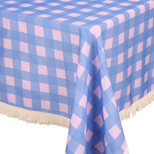 Fringed Tablecloth Sky Berry Gingham