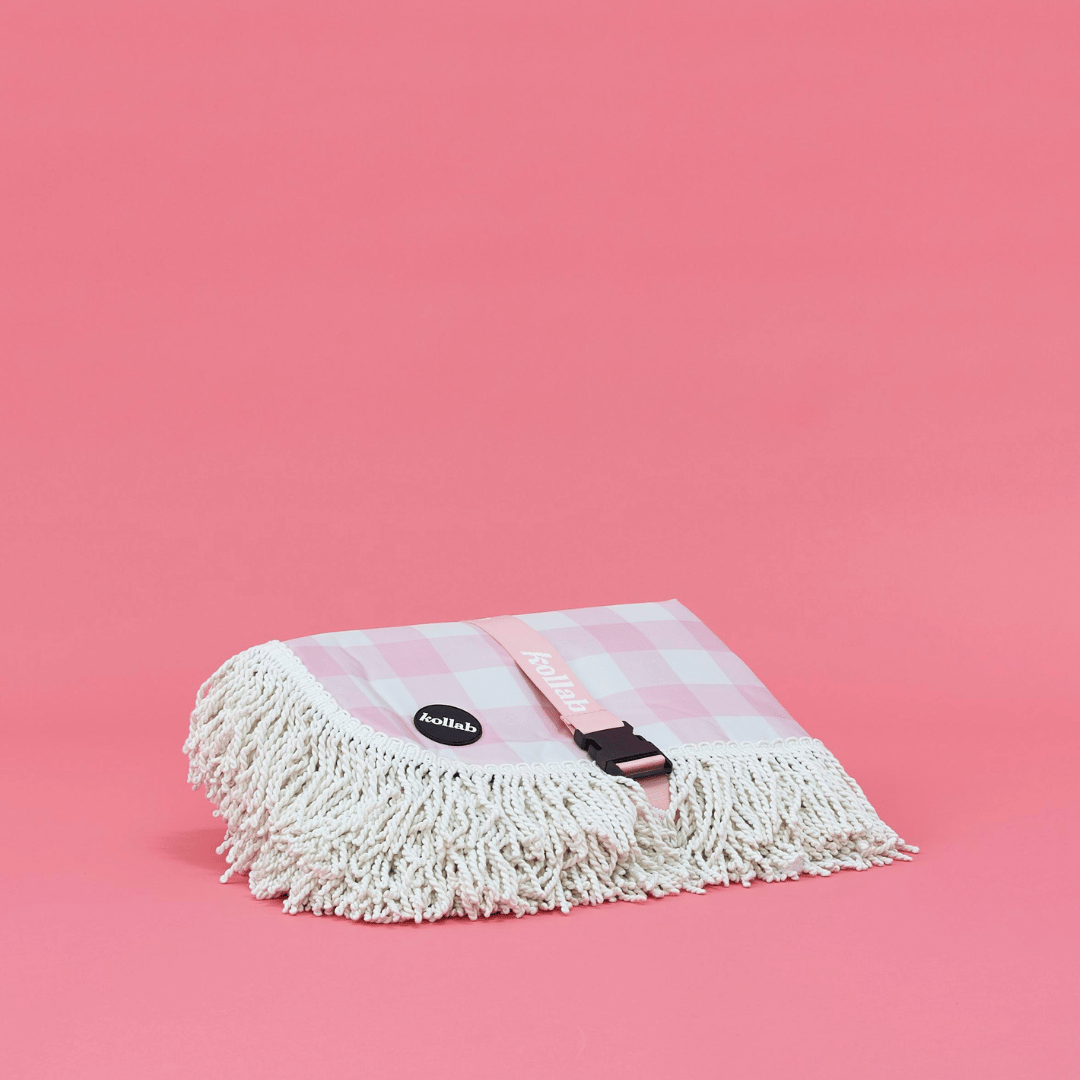 Fringed Medium Picnic Mat Candy Pink Check