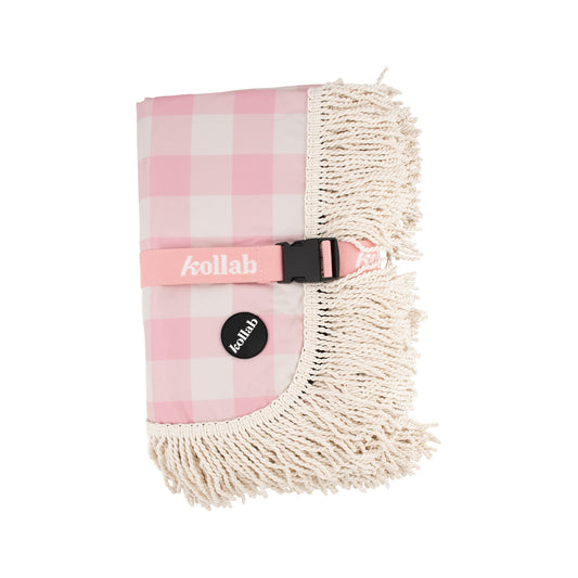 Fringed Medium Picnic Mat Candy Pink Check